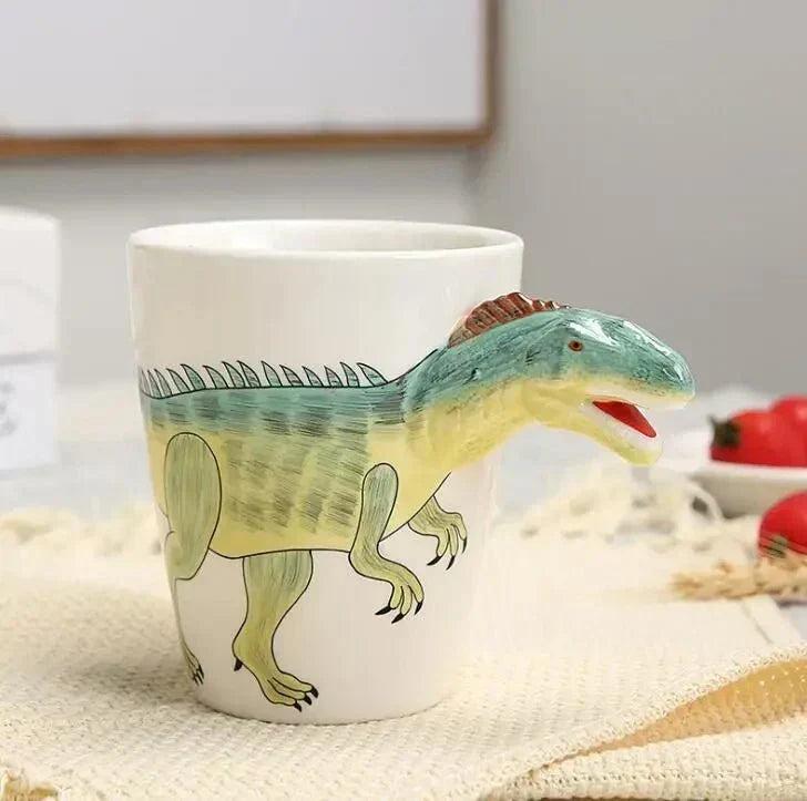 Hand-Painted Ceramic Dinosaur Mug with 3D Design for Coffee and Tea