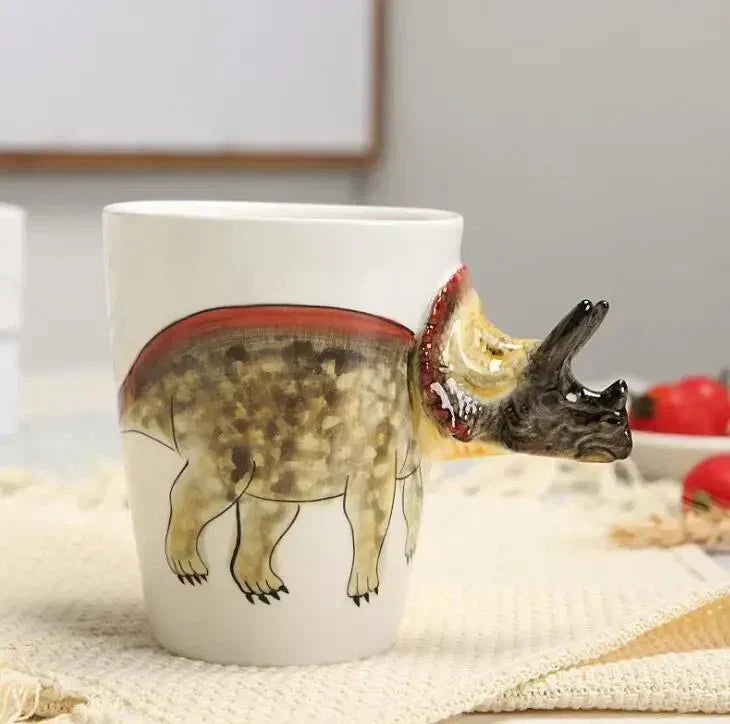 Hand-Painted Ceramic Dinosaur Mug with 3D Design for Coffee and Tea