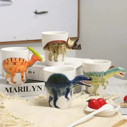 Hand-Painted Ceramic Dinosaur Mug with 3D Design for Coffee and Tea