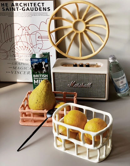 Handcrafted Resin Fruit Basket with Natural Woven Design