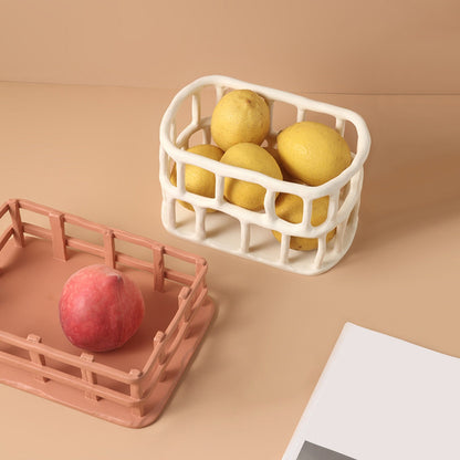 Handcrafted Resin Fruit Basket with Natural Woven Design