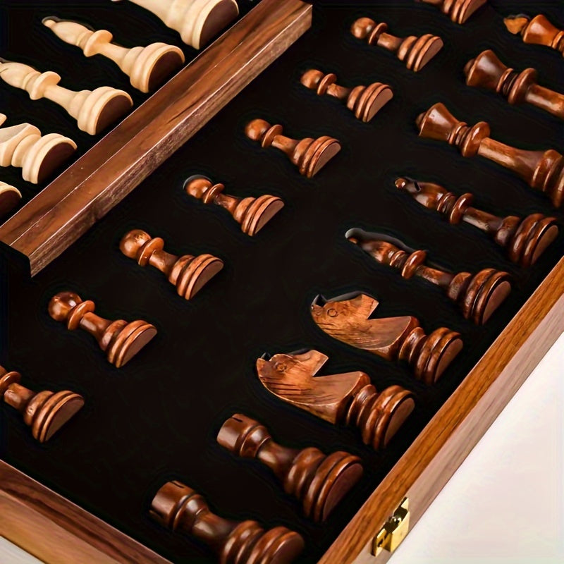 Handcrafted Wooden Chess Set with Detailed Pieces for Classic Chess Play