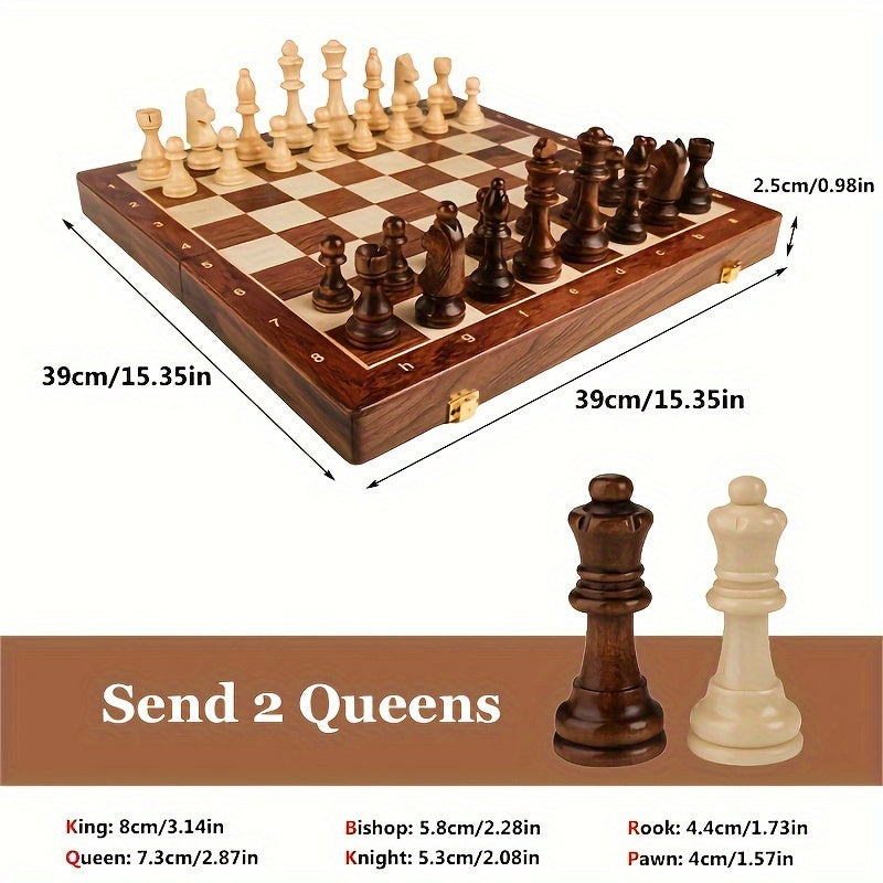 Handcrafted Wooden Chess Set with Detailed Pieces for Classic Chess Play