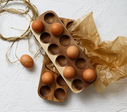 Handmade Acacia Wood Egg Tray for Kitchen Storage