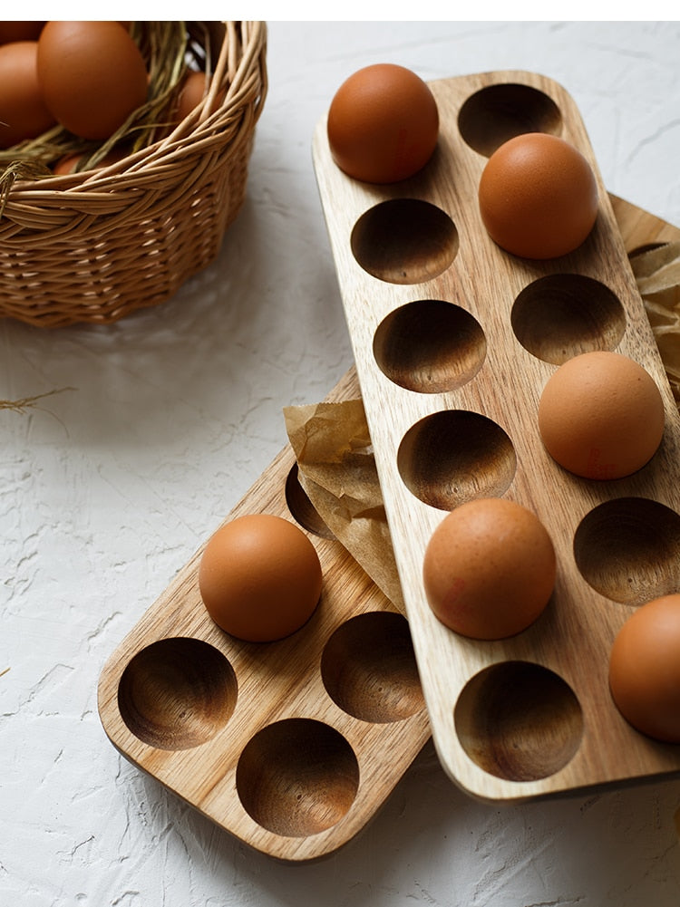 Handmade Acacia Wood Egg Tray for Kitchen Storage