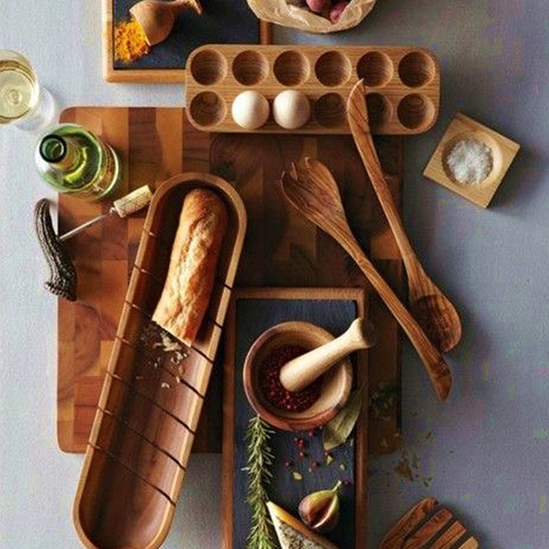 Handmade Acacia Wood Egg Tray for Kitchen Storage