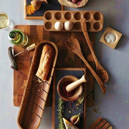 Handmade Acacia Wood Egg Tray for Kitchen Storage