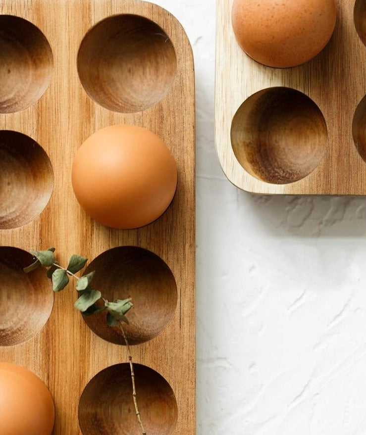 Handmade Acacia Wood Egg Tray for Kitchen Storage