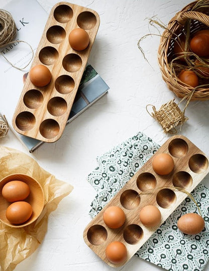 Handmade Acacia Wood Egg Tray for Kitchen Storage