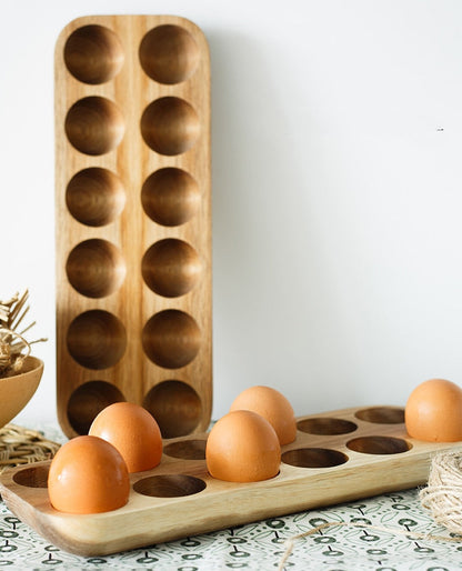 Handmade Acacia Wood Egg Tray for Kitchen Storage