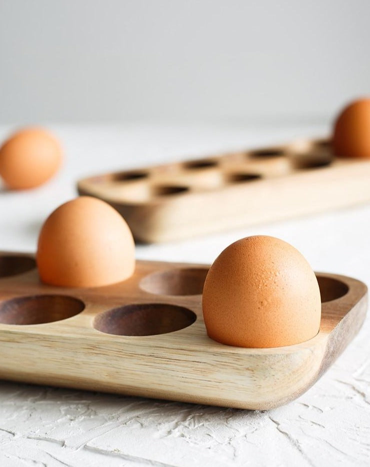 Handmade Acacia Wood Egg Tray for Kitchen Storage