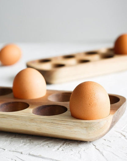 Handmade Acacia Wood Egg Tray for Kitchen Storage