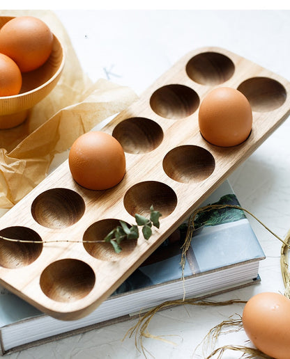 Handmade Acacia Wood Egg Tray for Kitchen Storage