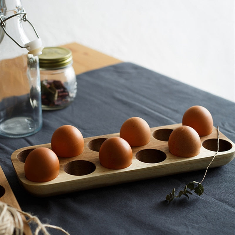 Handmade Acacia Wood Egg Tray for Kitchen Storage