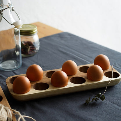 Handmade Acacia Wood Egg Tray for Kitchen Storage