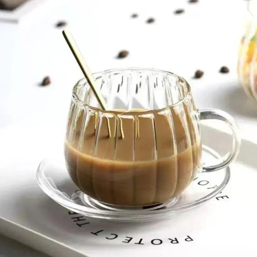 Handmade Borosilicate Glass Mug Set with Ruffle Rim