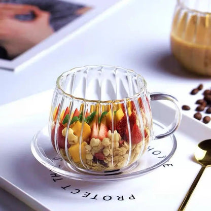Handmade Borosilicate Glass Mug Set with Ruffle Rim