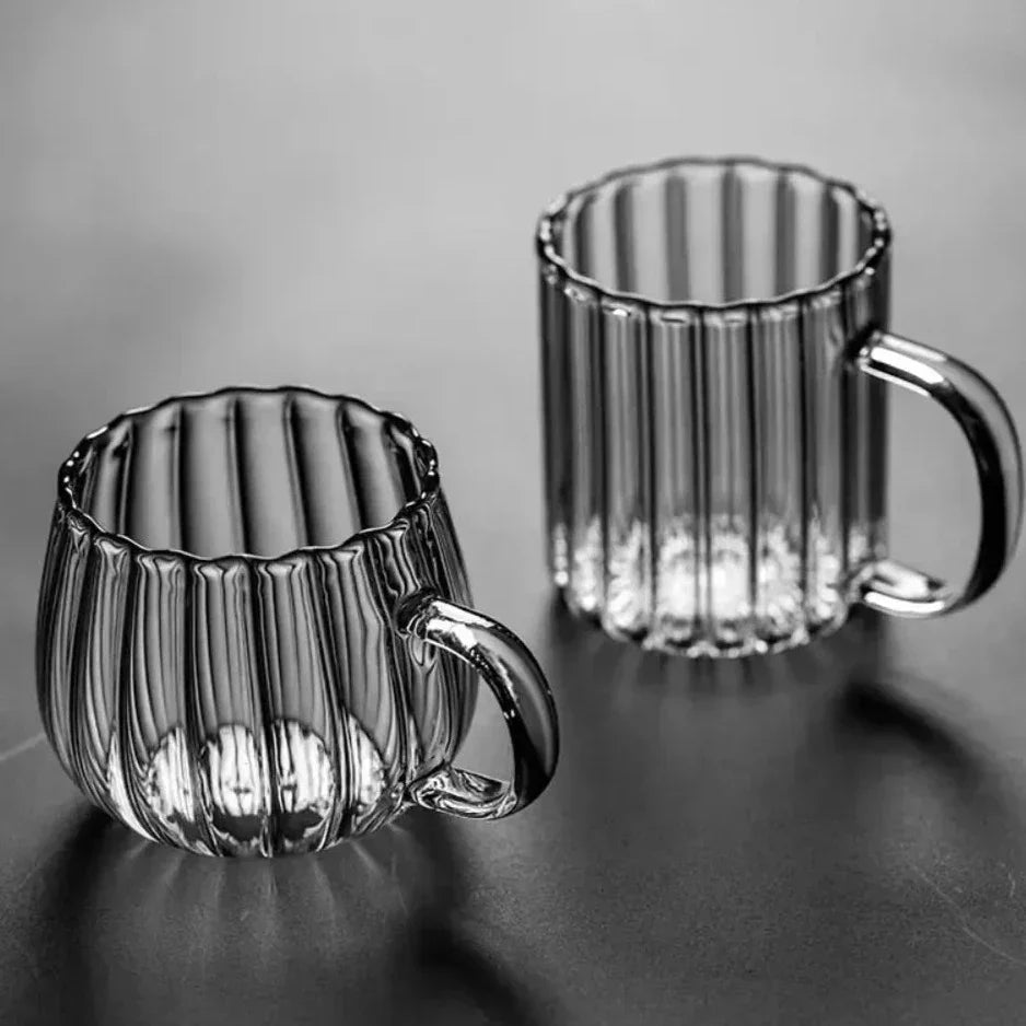 Handmade Borosilicate Glass Mug Set with Ruffle Rim