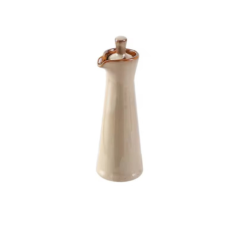 Handmade Ceramic Oil Dispenser with Reactive Glaze and Cork Stopper
