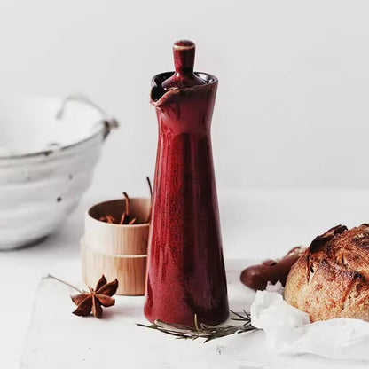 Handmade Ceramic Oil Dispenser with Reactive Glaze and Cork Stopper