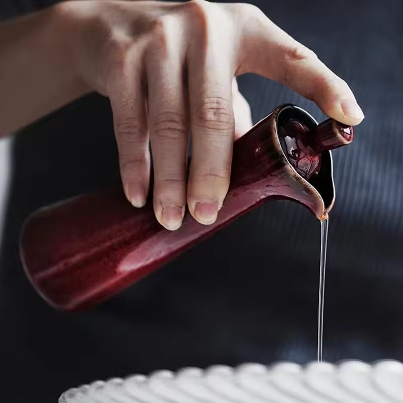 Handmade Ceramic Oil Dispenser with Reactive Glaze and Cork Stopper