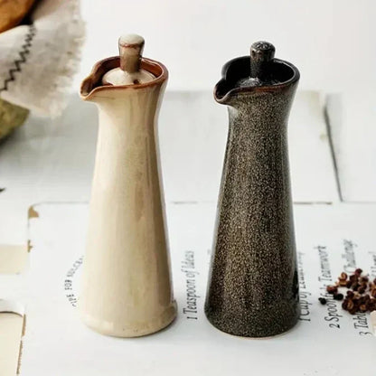 Handmade Ceramic Oil Dispenser with Reactive Glaze and Cork Stopper