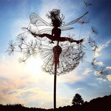 Handmade Metal Elf Garden Statue with Installation Stake