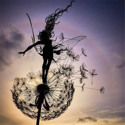 Handmade Metal Elf Garden Statue with Installation Stake