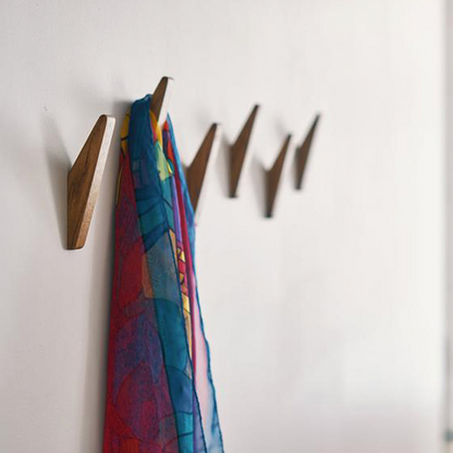 Handmade Natural Wood Wall Hooks Set of 2 with Boho Design