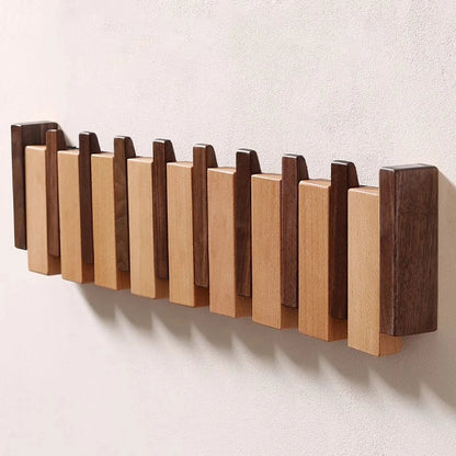 Handmade Piano-Style Wooden Coat Rack with Foldable Hooks for Wall Mounting