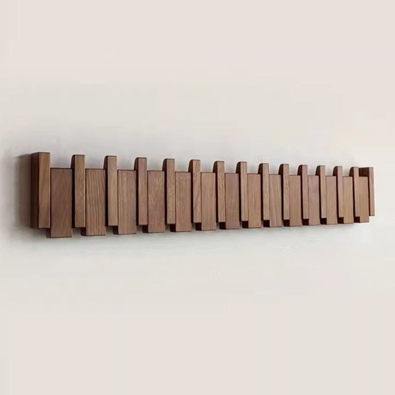 Handmade Piano-Style Wooden Coat Rack with Foldable Hooks for Wall Mounting