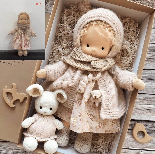 Handmade Waldorf-Style Cuddle Doll with Soft Cotton and Wool, 35cm Natural Soft Toy