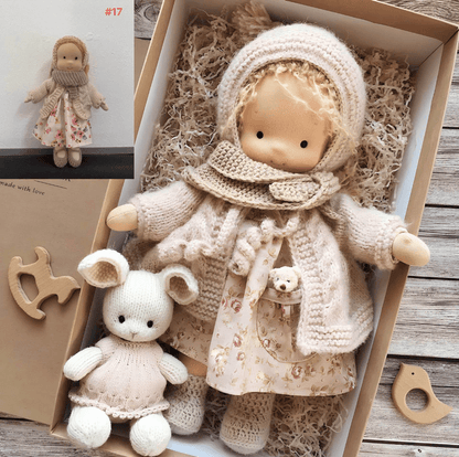 Handmade Waldorf-Style Cuddle Doll with Soft Cotton and Wool, 35cm Natural Soft Toy