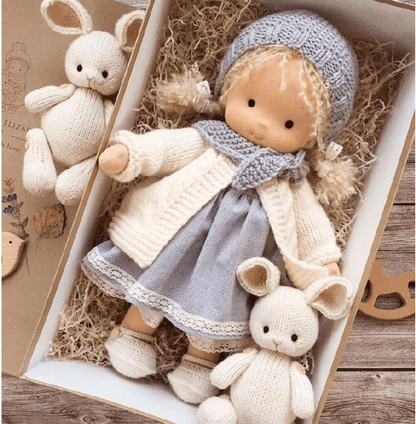 Handmade Waldorf-Style Cuddle Doll with Soft Cotton and Wool, 35cm Natural Soft Toy