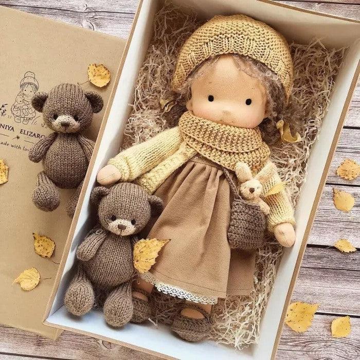 Handmade Waldorf-Style Cuddle Doll with Soft Cotton and Wool, 35cm Natural Soft Toy