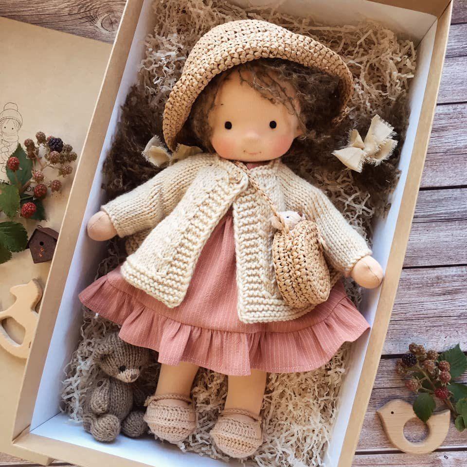 Handmade Waldorf-Style Cuddle Doll with Soft Cotton and Wool, 35cm Natural Soft Toy