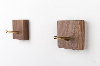 Handmade Wooden Wall Hook with Brass Bracket