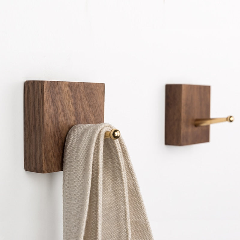 Handmade Wooden Wall Hook with Brass Bracket