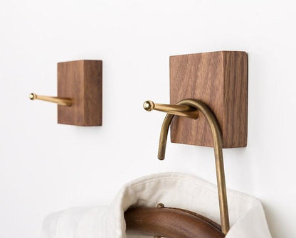 Handmade Wooden Wall Hook with Brass Bracket