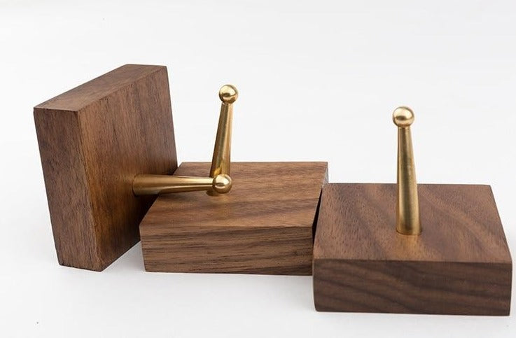 Handmade Wooden Wall Hook with Brass Bracket