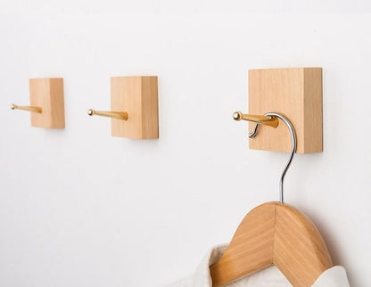 Handmade Wooden Wall Hook with Brass Bracket