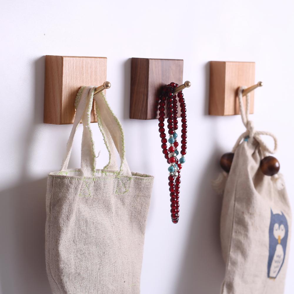 Handmade Wooden Wall Hook with Brass Bracket