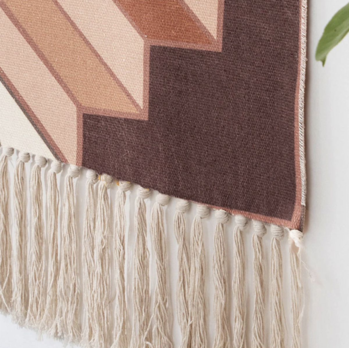 Handwoven Cotton Wall Tapestry with Geometric Design and Tassel Detail