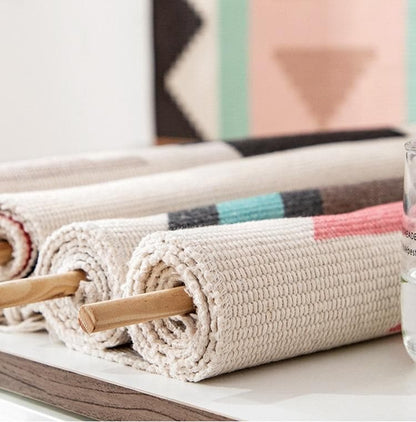 Handwoven Cotton Wall Tapestry with Geometric Design and Tassel Detail