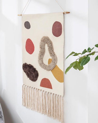 Handwoven Cotton Wall Tapestry with Geometric Design and Tassel Detail