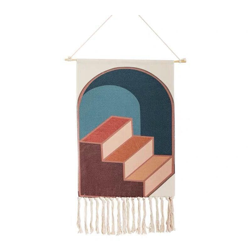 Handwoven Cotton Wall Tapestry with Geometric Design and Tassel Detail