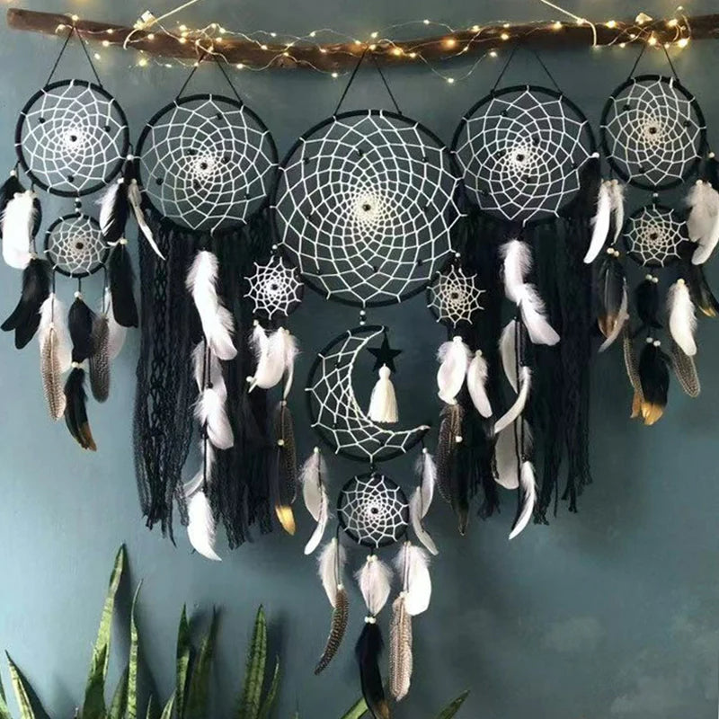 Handwoven Macramé Dreamcatcher Set with Moon-Inspired Design