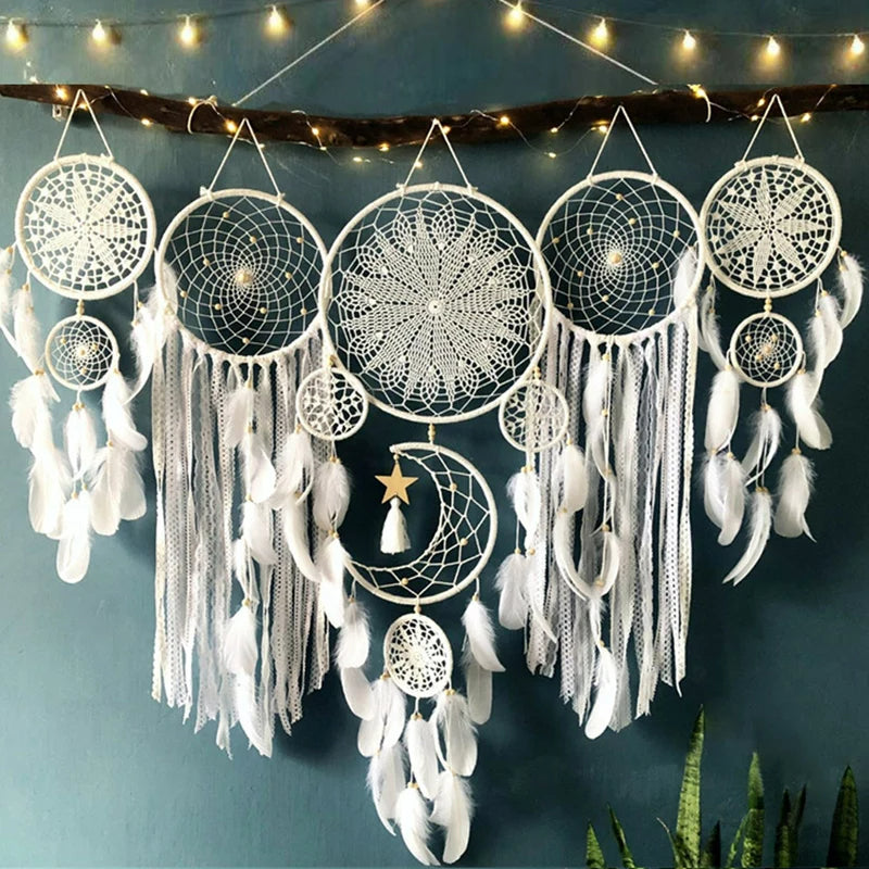 Handwoven Macramé Dreamcatcher Set with Moon-Inspired Design