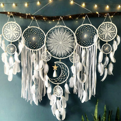 Handwoven Macramé Dreamcatcher Set with Moon-Inspired Design