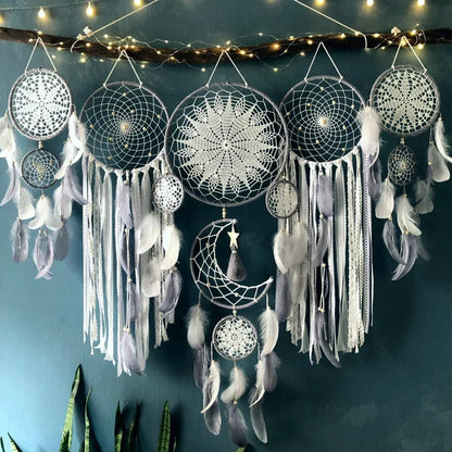 Handwoven Macramé Dreamcatcher Set with Moon-Inspired Design